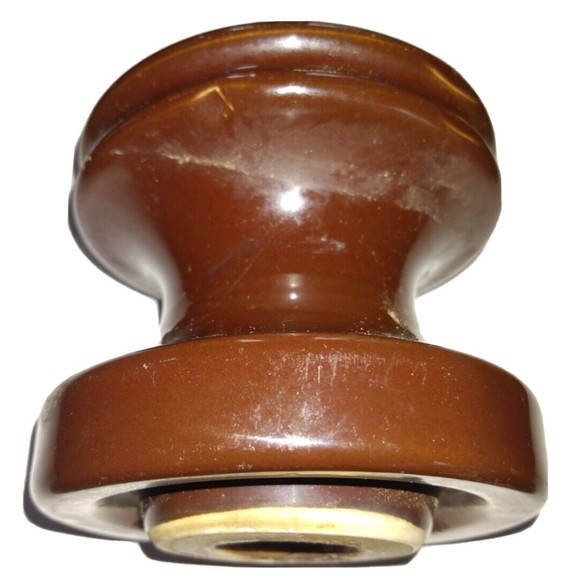 Vintage 2 brown Porcelain insulators with markings PP on bottom 3" x 3" - Picture 3 of 5